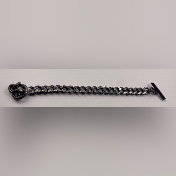 Givenchy Gunmetal Chain Link Bracelet with Swarovski Crystals Gorgeous - Picture 4 of 9